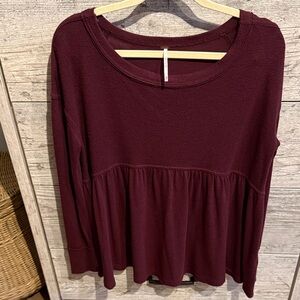 Free People Burgundy Long Sleeve Top